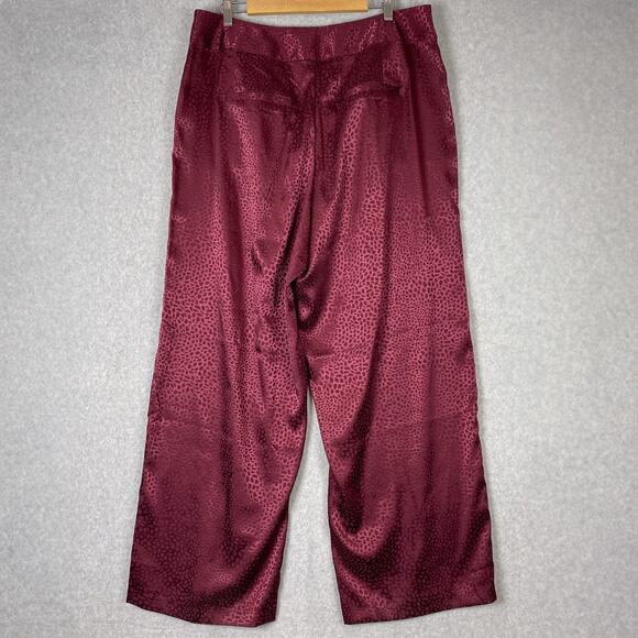 Eloquii Womens 14 Burgundy Animal Print Satin Wide Leg Pants - Picture 6 of 10